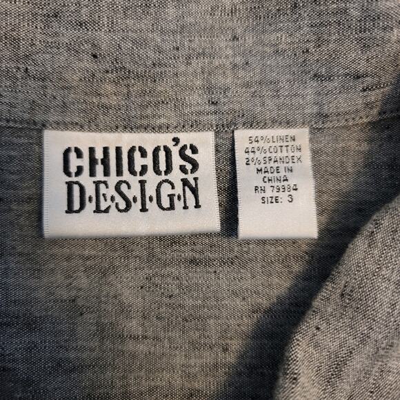 Chico's Design Linen Blend Heathered Grey Abalone Shell Buttons Shacket 3/L - Picture 5 of 6